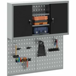vidaXL Accesorios De Bricolaje-Juego de Armarios de Herramientas con estante 3 pcs