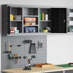 vidaXL Accesorios De Bricolaje-Juego de Armarios de Herramientas con estante 3 pcs