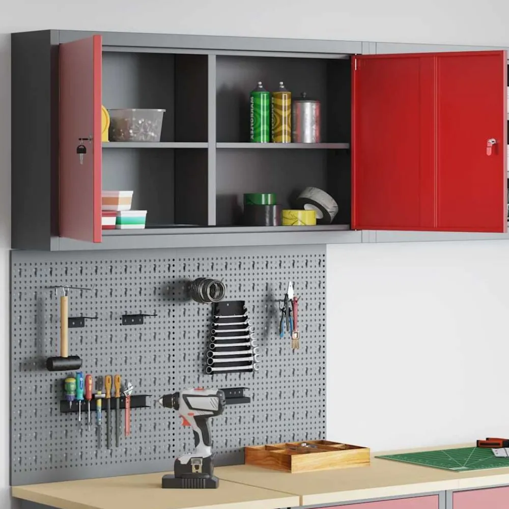 vidaXL Accesorios De Bricolaje-Juego de Armarios de Herramientas con estante 3 pcs