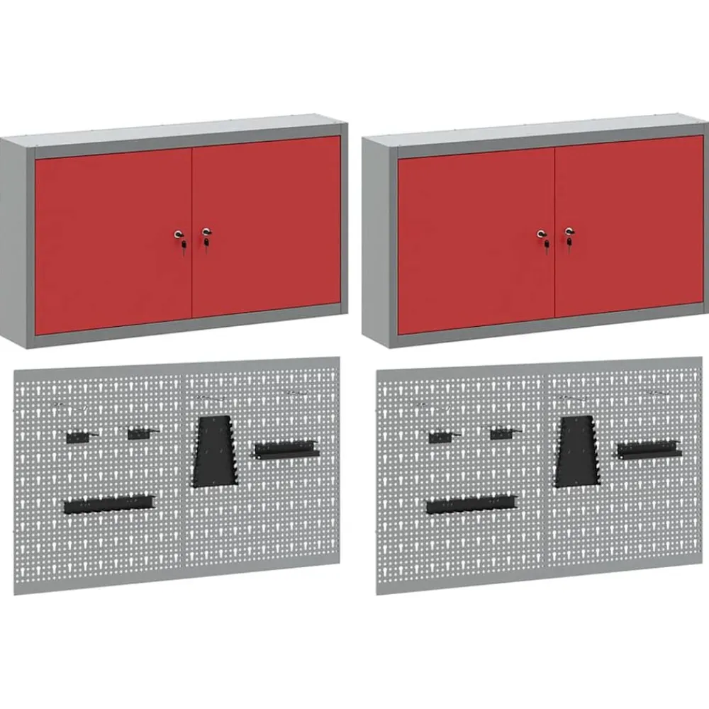 vidaXL Juego de Armarios de Herramientas con estante 6 pcs Rojo New