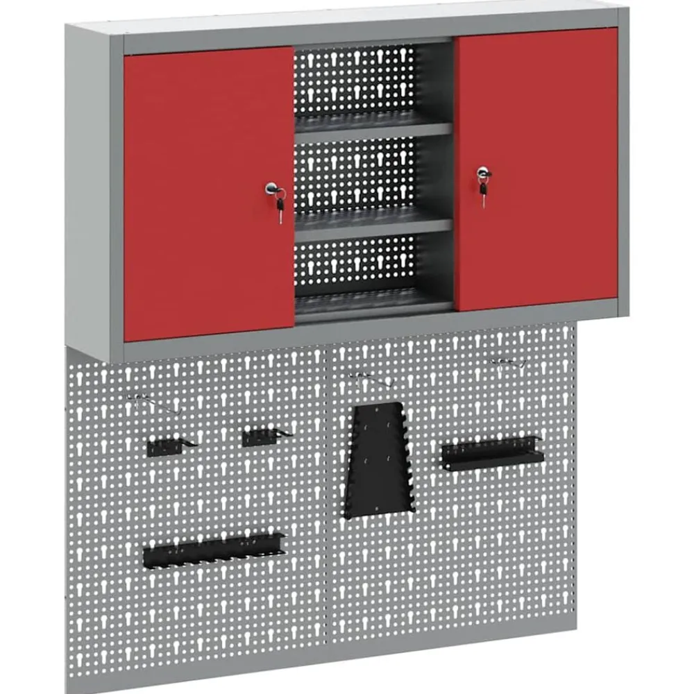 vidaXL Accesorios De Bricolaje-Juego de Armarios de Herramientas con estante 3 pcs