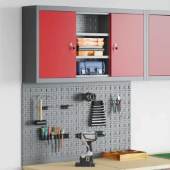 vidaXL Accesorios De Bricolaje-Juego de Armarios de Herramientas con estante 3 pcs