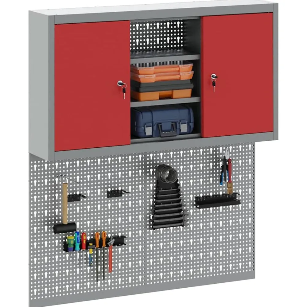 vidaXL Accesorios De Bricolaje-Juego de Armarios de Herramientas con estante 3 pcs