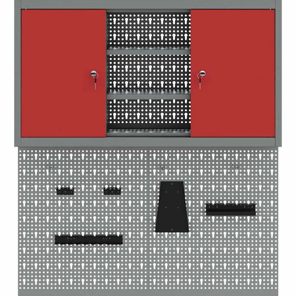 vidaXL Accesorios De Bricolaje-Juego de Armarios de Herramientas con estante 3 pcs