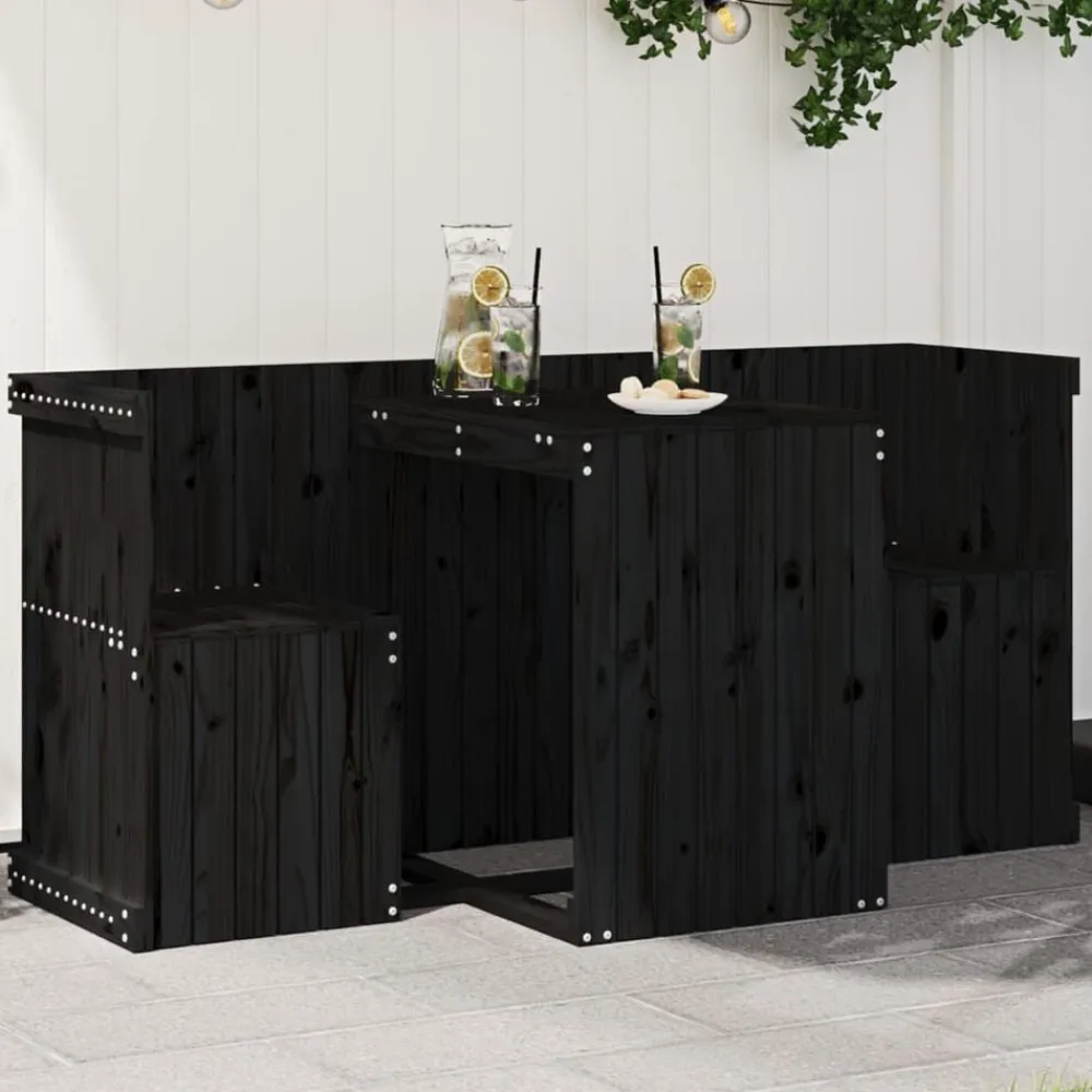 vidaXL Juego de balcón 2 plazas madera maciza de Pino negro Sale