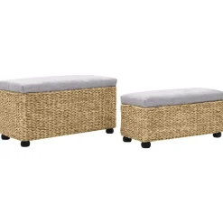 vidaXL Juego de bancos 2 piezas hierba marina gris Marr&oacute;n y gris Clearance