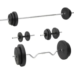 vidaXL Juego de barras y mancuernas con discos 90 kg Discount
