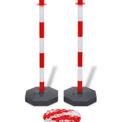 vidaXL Juego de barrera con postes con cadena de plástico 10 m Rojo Online