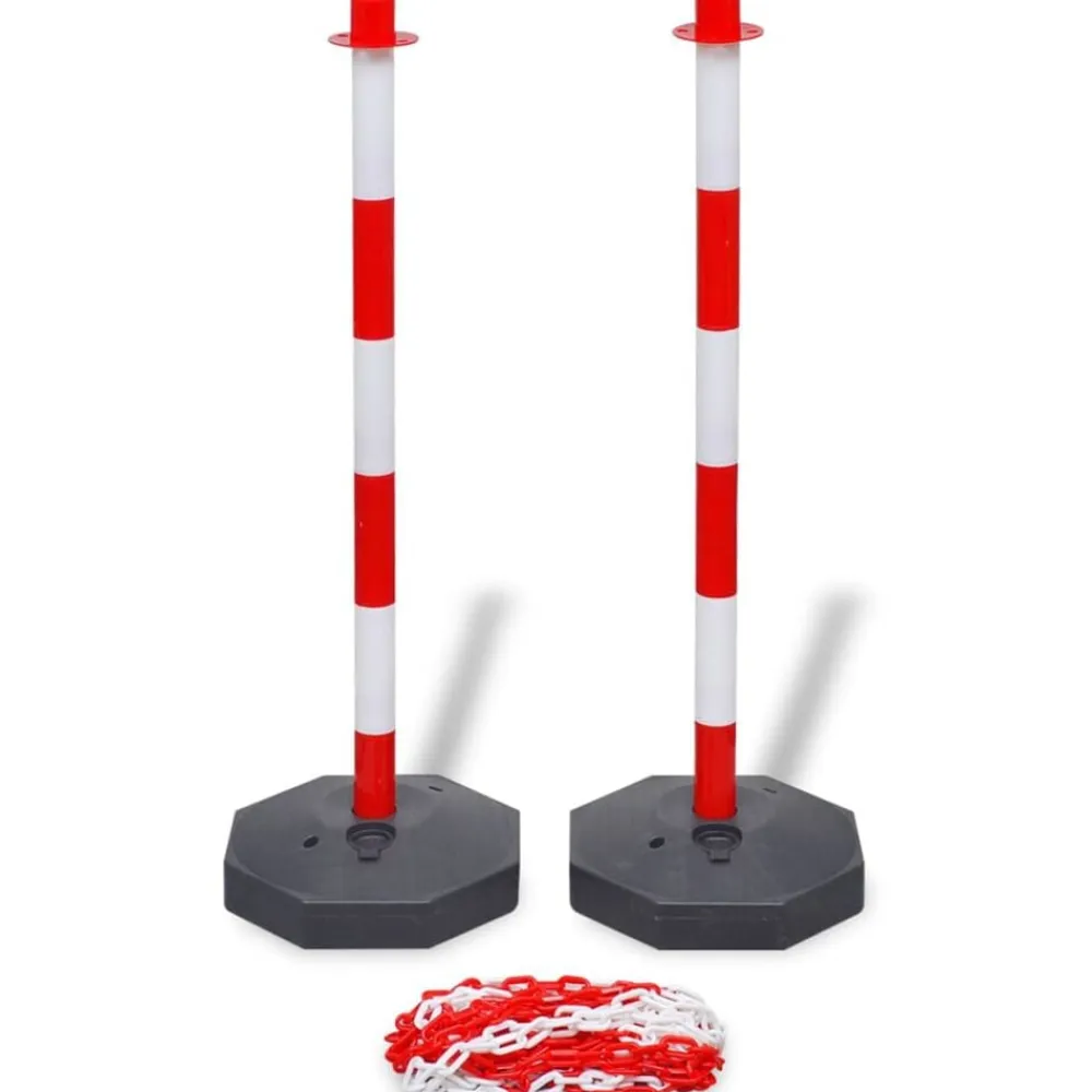 vidaXL Juego de barrera con postes con cadena de plástico 10 m Rojo Online