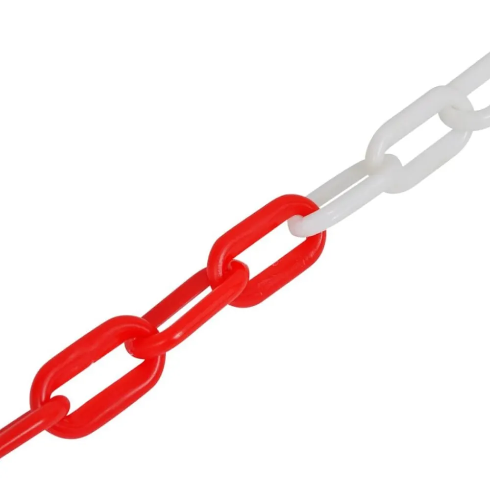 vidaXL Juego de barrera con postes con cadena de plástico 10 m Rojo Online