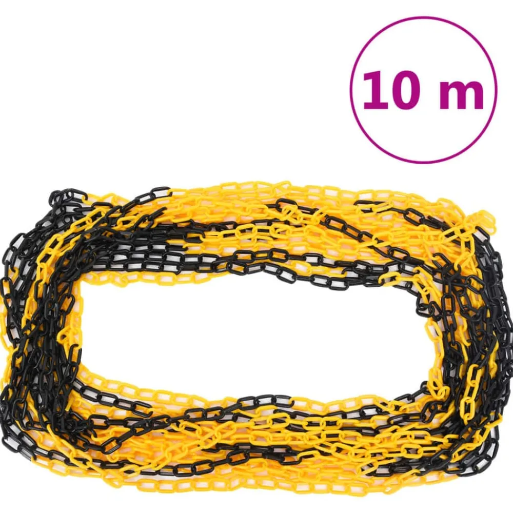 vidaXL Juego de barrera con postes y cadena plástico 10 m Amarillo Outlet