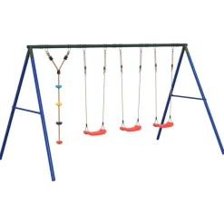 vidaXL Juego de columpios de exterior con columpios y cuerda de discos Rojo Outlet