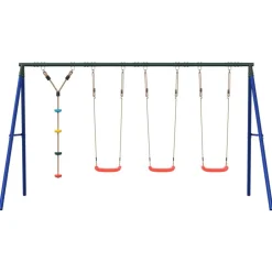 vidaXL Juego de columpios de exterior con columpios y cuerda de discos Rojo Outlet