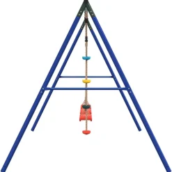 vidaXL Juego de columpios de exterior con columpios y cuerda de discos Rojo Outlet