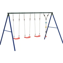 vidaXL Juego de columpios de exterior con columpios y cuerda de discos Rojo Outlet