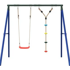 vidaXL Juego de columpios de exterior con columpio y cuerda de discos Rojo New