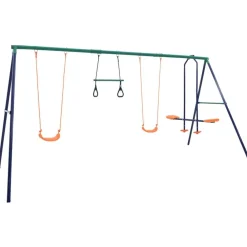 vidaXL Juego de columpios con aros de gimnasia y 4 asientos acero Sale