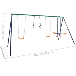vidaXL Juego de columpios con aros de gimnasia y 4 asientos acero Sale