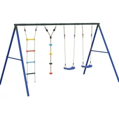 vidaXL Juego de columpios con columpios, escalera y cuerda de discos Azul Sale