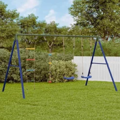 vidaXL Juego de columpios con columpios, escalera y cuerda de discos Azul Sale
