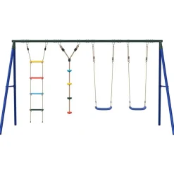 vidaXL Juego de columpios con columpios, escalera y cuerda de discos Azul Sale