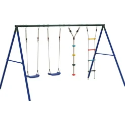 vidaXL Juego de columpios con columpios, escalera y cuerda de discos Azul Sale