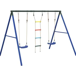 vidaXL Juego de columpios de exterior con columpios y escalera Azul