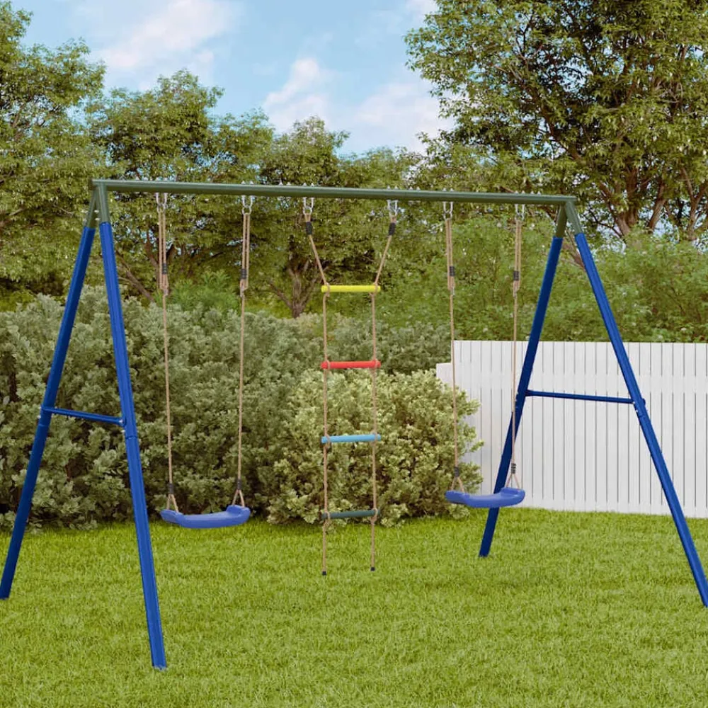 vidaXL Juego de columpios de exterior con columpios y escalera Azul