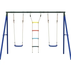 vidaXL Juego de columpios de exterior con columpios y escalera Azul