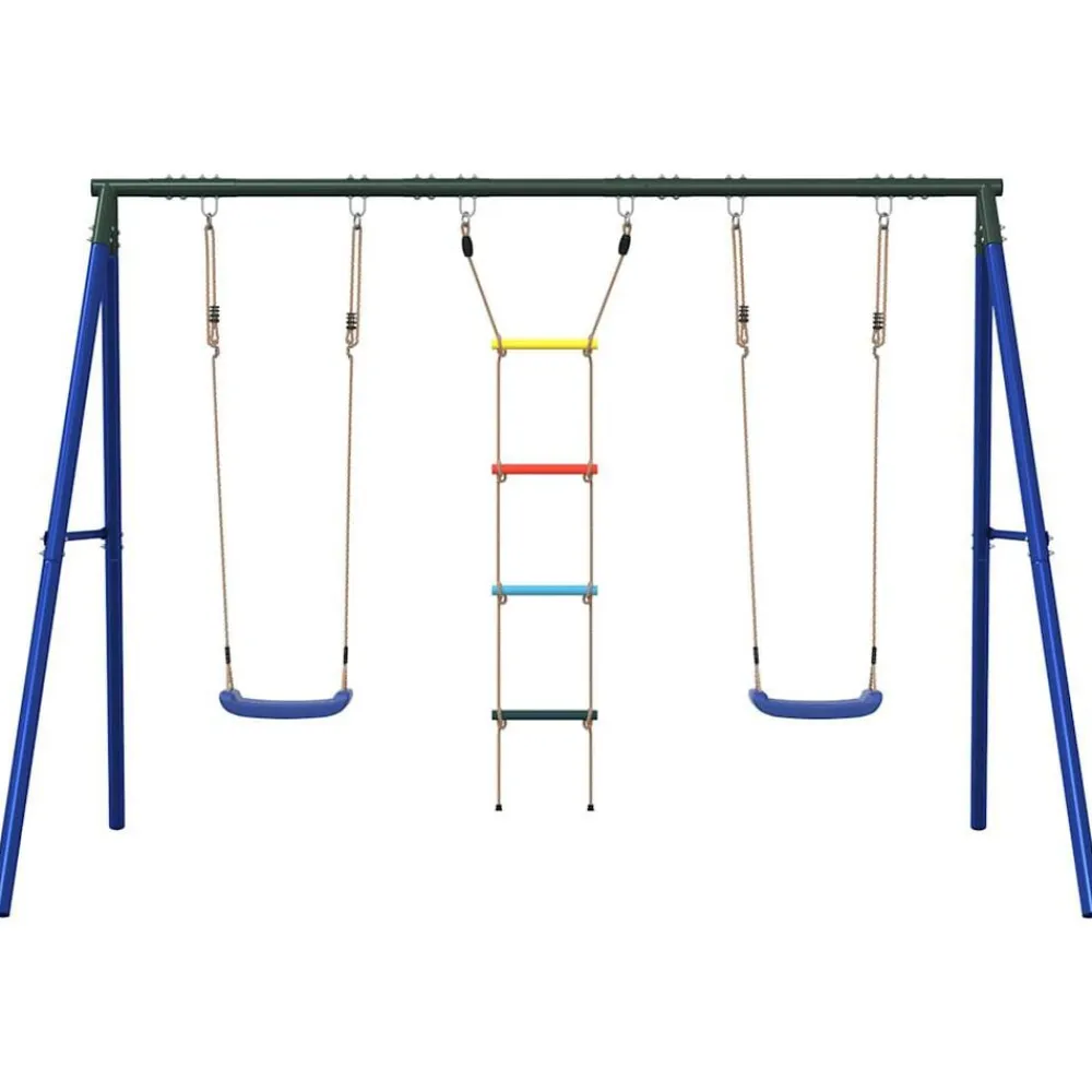 vidaXL Juego de columpios de exterior con columpios y escalera Azul