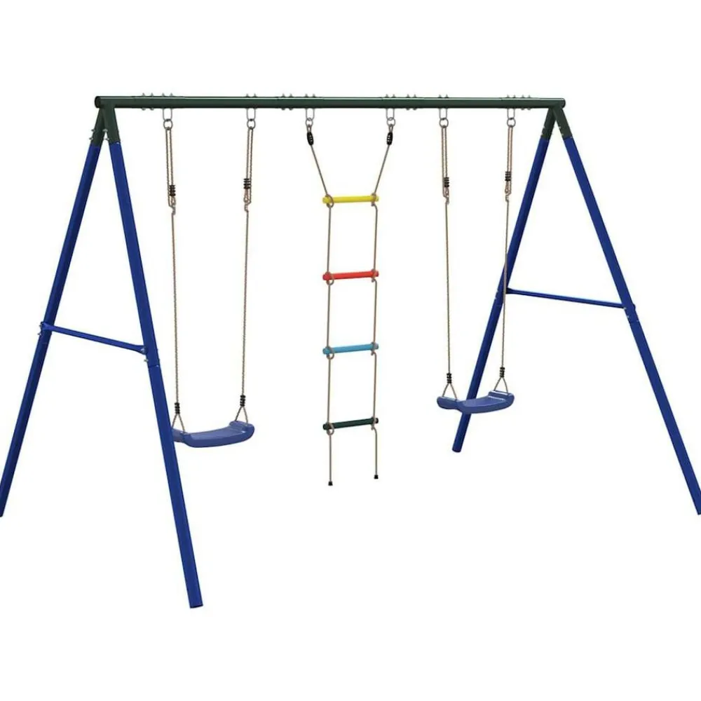 vidaXL Juego de columpios de exterior con columpios y escalera Azul