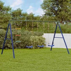 vidaXL Juego de columpios de exterior con columpios y escalera Azul Hot