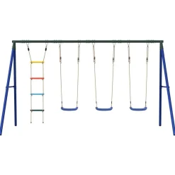 vidaXL Juego de columpios de exterior con columpios y escalera Azul Hot