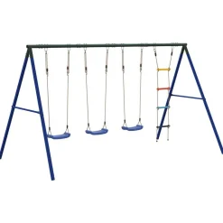 vidaXL Juego de columpios de exterior con columpios y escalera Azul Hot