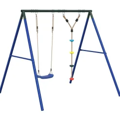 vidaXL Juego de columpios de exterior con columpio y cuerda de discos Azul Discount
