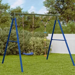 vidaXL Juego de columpios de exterior con columpio y cuerda de discos Azul Discount