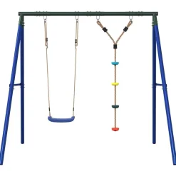 vidaXL Juego de columpios de exterior con columpio y cuerda de discos Azul Discount