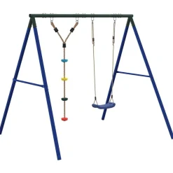 vidaXL Juego de columpios de exterior con columpio y cuerda de discos Azul Discount