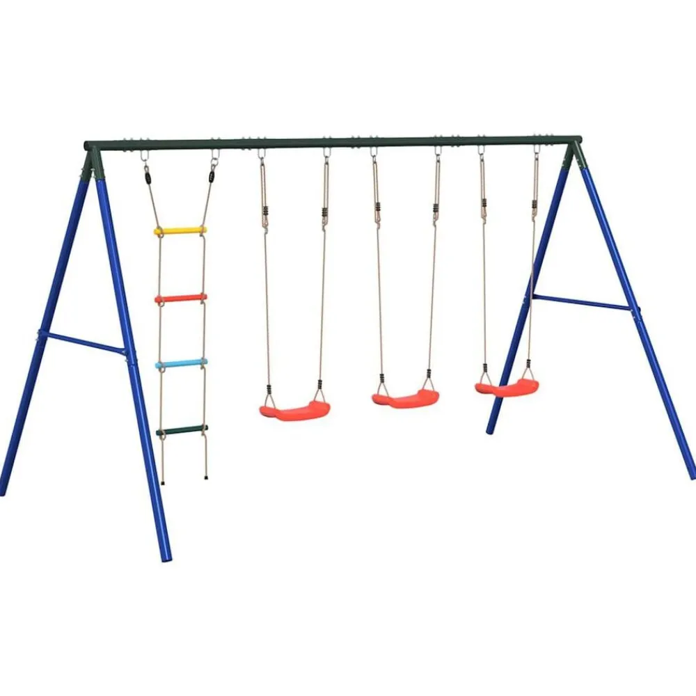 vidaXL Juego de columpios de exterior con columpios y escalera Rojo Outlet