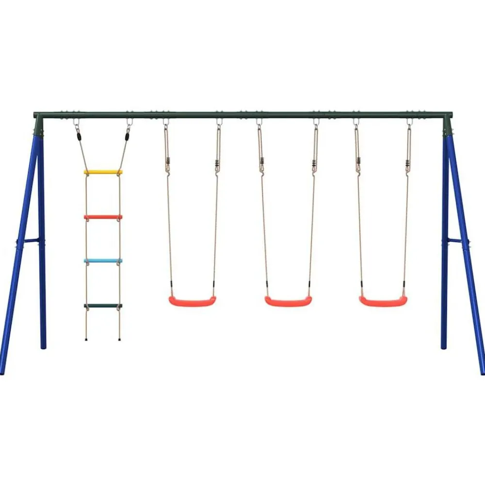 vidaXL Juego de columpios de exterior con columpios y escalera Rojo Outlet