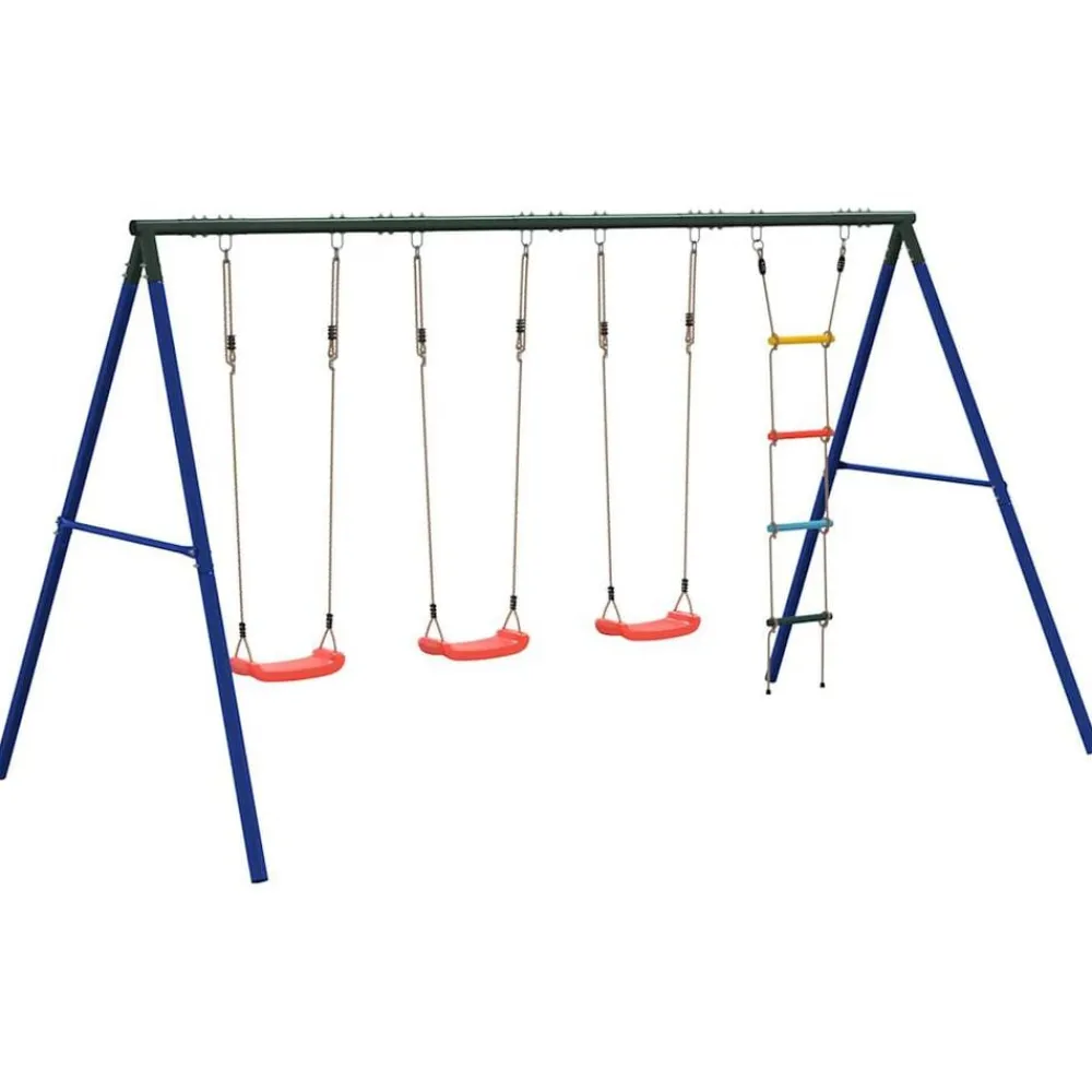 vidaXL Juego de columpios de exterior con columpios y escalera Rojo Outlet
