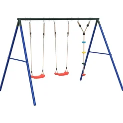 vidaXL Juego de columpios de exterior con columpios y cuerda de discos Rojo