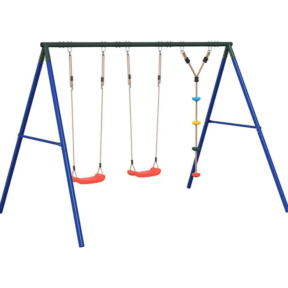 vidaXL Juego de columpios de exterior con columpios y cuerda de discos Rojo