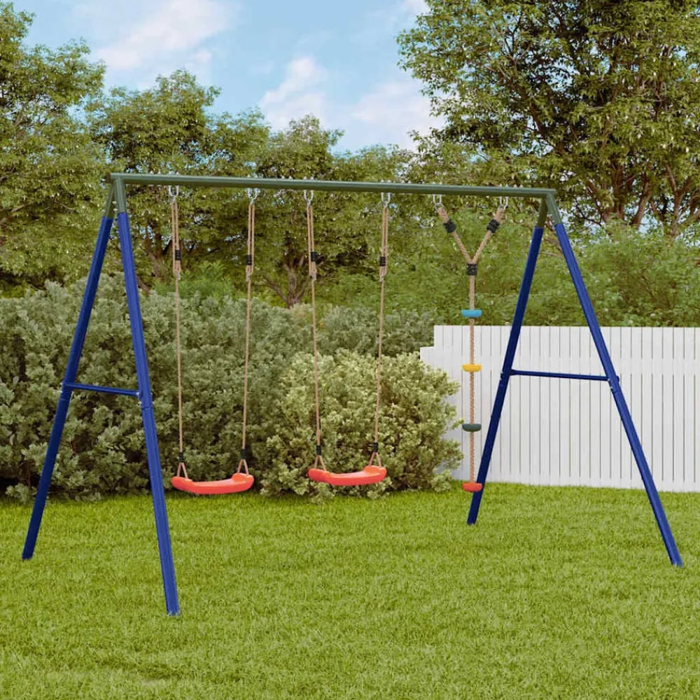 vidaXL Juego de columpios de exterior con columpios y cuerda de discos Rojo