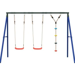 vidaXL Juego de columpios de exterior con columpios y cuerda de discos Rojo