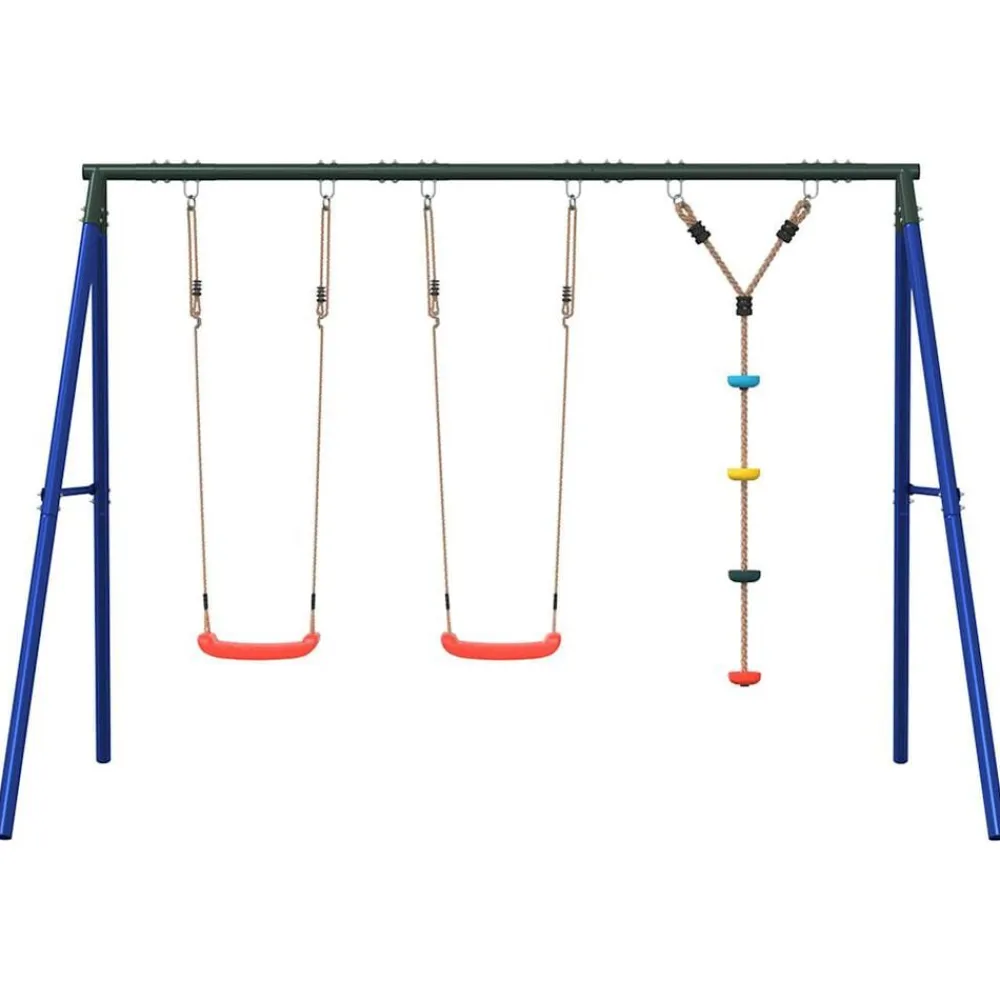vidaXL Juego de columpios de exterior con columpios y cuerda de discos Rojo