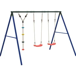 vidaXL Juego de columpios de exterior con columpios y cuerda de discos Rojo