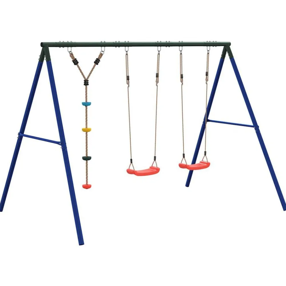 vidaXL Juego de columpios de exterior con columpios y cuerda de discos Rojo