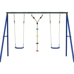 vidaXL Juego de columpios de exterior con columpios y cuerda de discos Azul Best