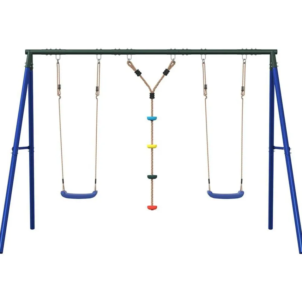 vidaXL Juego de columpios de exterior con columpios y cuerda de discos Azul Best